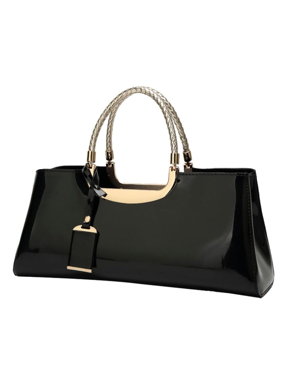 Elegant Black Patent Tote with Gold Accent